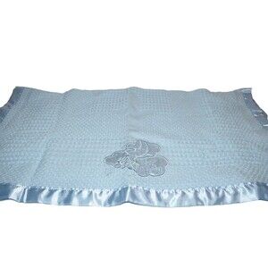Little Beginnings Baby blanket Blue Waffle weave satin trim Boy Bless this baby